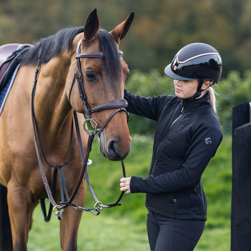 EQX by Charles Owen Kylo Sparkly Riding Hat with MIPS -  Black Gloss/Rose Gold-4